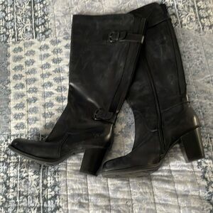 Born Black Leather Knee High Wide Calf Boots